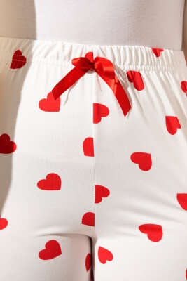 Bel Lastikli Desenli Pijama Altı Beyaz - Pijama