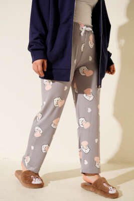 Bel Lastikli Desenli Pijama Altı Gri - Pijama