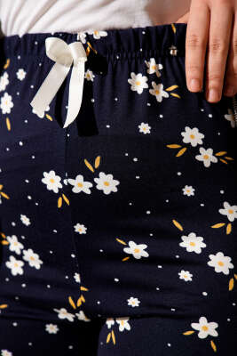 Bel Lastikli Desenli Pijama Altı Koyu Lacivert - Pijama