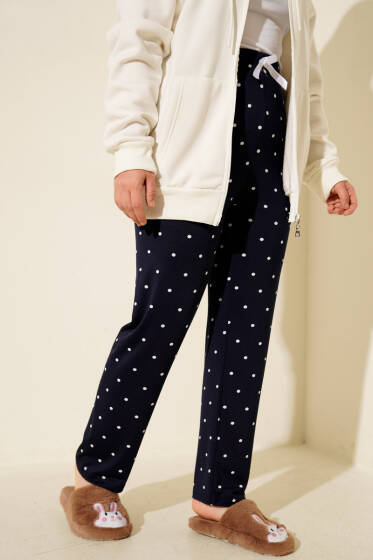 Bel Lastikli Desenli Pijama Altı Lacivert - Pijama