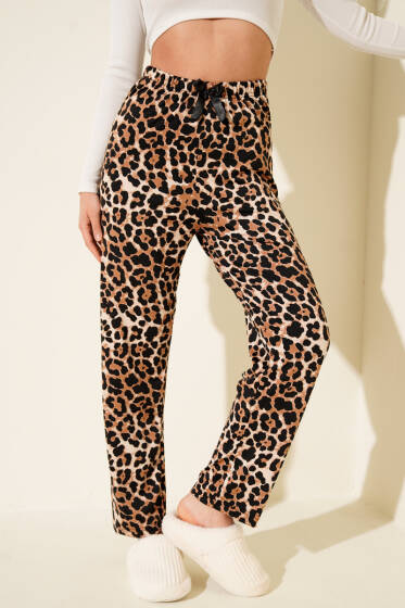 Bel Lastikli Desenli Pijama Altı Leopar - Pijama