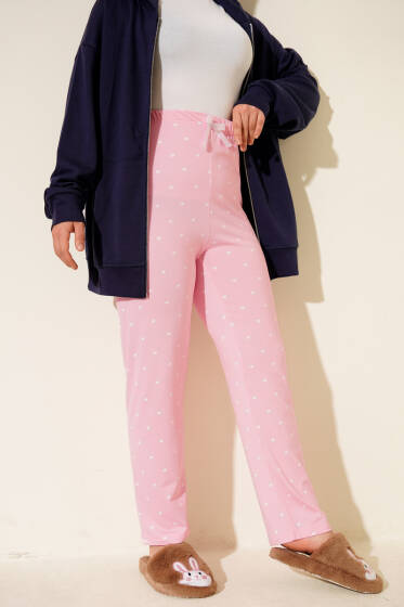 Bel Lastikli Desenli Pijama Altı Pembe - Pijama