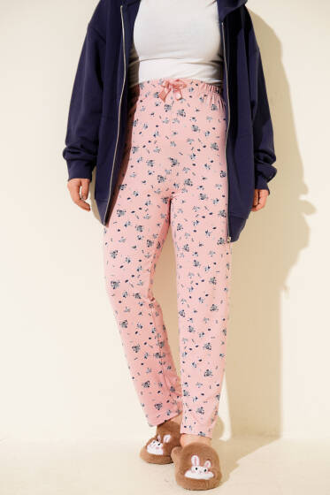 Bel Lastikli Desenli Pijama Altı Pudra - Pijama