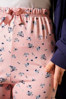 Bel Lastikli Desenli Pijama Altı Pudra - Pijama