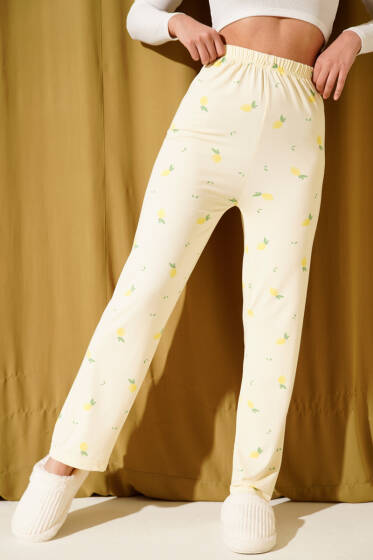 Bel Lastikli Desenli Pijama Altı Sarı - Pijama