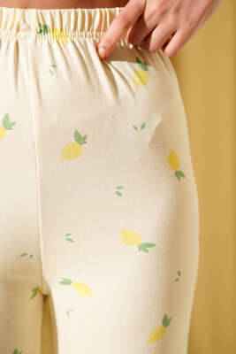 Bel Lastikli Desenli Pijama Altı Sarı - Pijama