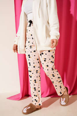 Bel Lastikli Desenli Pijama Altı Somon - Pijama