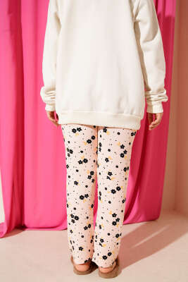Bel Lastikli Desenli Pijama Altı Somon - Pijama
