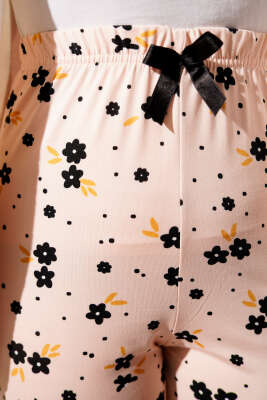 Bel Lastikli Desenli Pijama Altı Somon - Pijama