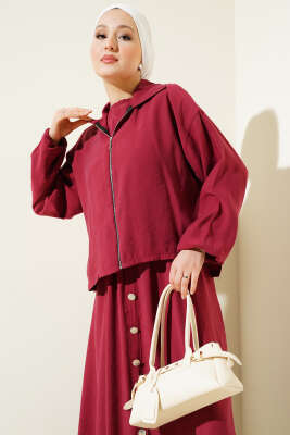 Bel Lastikli Düğme Detaylı Elbise Takım Bordo - 700-1000 TL Ürünler