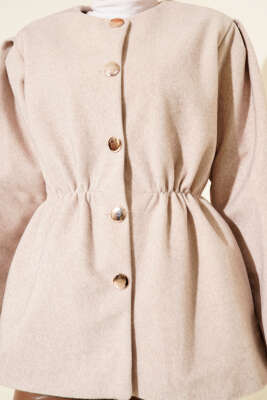 Bel Lastikli Düğmeli Goldfox Ceket Bej - Ceket