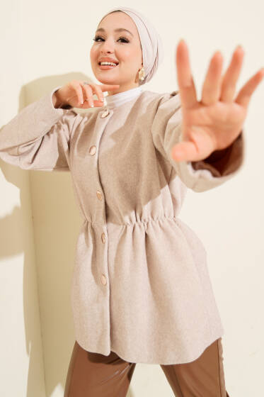 Bel Lastikli Düğmeli Goldfox Ceket Bej - Günün Seçilenleri