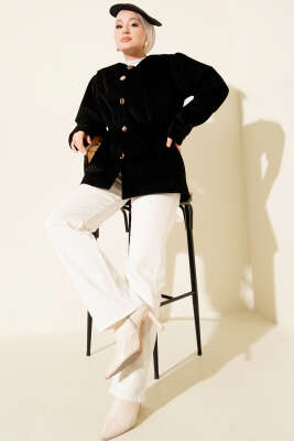 Bel Lastikli Düğmeli Goldfox Ceket Siyah - Ceket