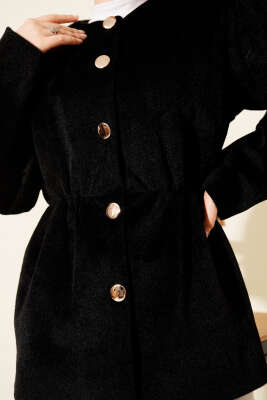 Bel Lastikli Düğmeli Goldfox Ceket Siyah - Ceket