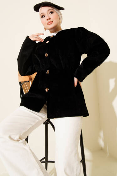 Bel Lastikli Düğmeli Goldfox Ceket Siyah - Günün Seçilenleri