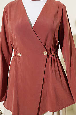 Bel Lastikli Düğmeli Tensel Ceket Kiremit - Ceket