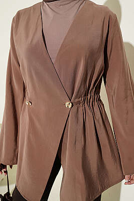 Bel Lastikli Düğmeli Tensel Ceket Latte - Ceket