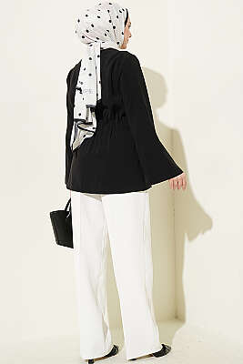 Bel Lastikli Düğmeli Tensel Ceket Siyah - Ceket