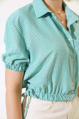 Bel Lastikli Ekoseli Crop Yeşil - Kadın Giyim Modelleri