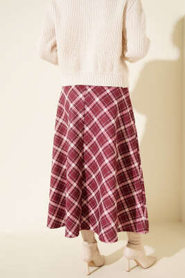 Bel Lastikli Ekoseli Scuba Etek Gül Kurusu - Etek