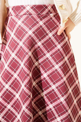 Bel Lastikli Ekoseli Scuba Etek Gül Kurusu - Etek