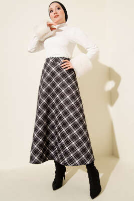 Bel Lastikli Ekoseli Scuba Etek Siyah - Günün Seçilenleri