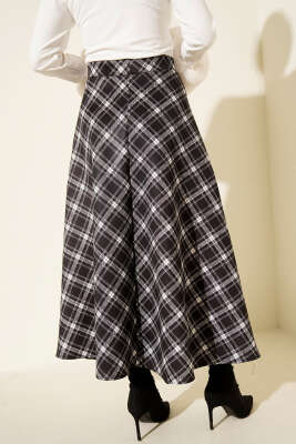 Bel Lastikli Ekoseli Scuba Etek Siyah - Günün Seçilenleri