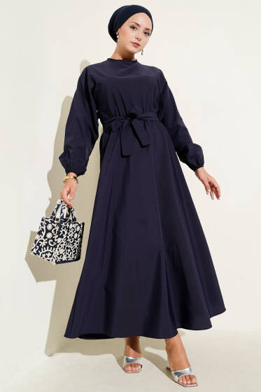 Bel Lastikli Elbise Lacivert - Elbise