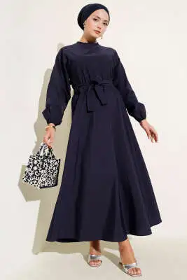 Bel Lastikli Elbise Lacivert 