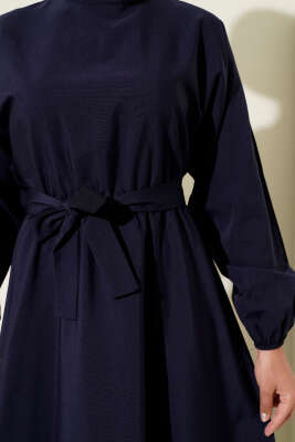 Bel Lastikli Elbise Lacivert - Tesettür Elbise