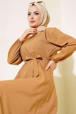 Bel Lastikli Elbise Latte 