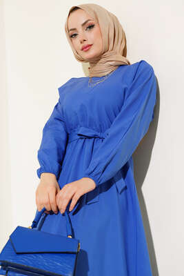 Bel Lastikli Elbise Saks - Yılın Fırsatı