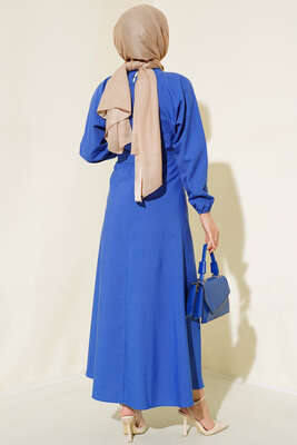 Bel Lastikli Elbise Saks - Yılın Fırsatı