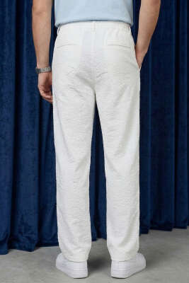Bel Lastikli Erkek Keten Pantolon Beyaz - Erkek Pantolon