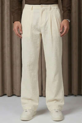 Bel Lastikli Erkek Keten Pantolon Kemik - GAVAZZİ