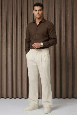 Bel Lastikli Erkek Keten Pantolon Kemik - Erkek Pantolon