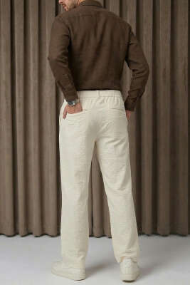 Bel Lastikli Erkek Keten Pantolon Kemik - Erkek Pantolon