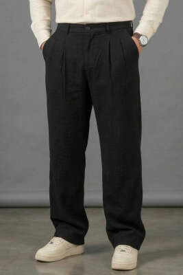 Bel Lastikli Erkek Keten Pantolon Siyah - GAVAZZİ
