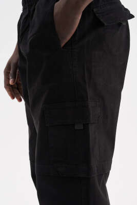 Bel Lastikli Erkek Kot Kargo Pantolon Siyah - Erkek Pantolon