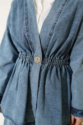 Bel Lastikli Etekli Kimono Kot İkili Takım Mavi - İkili Takım