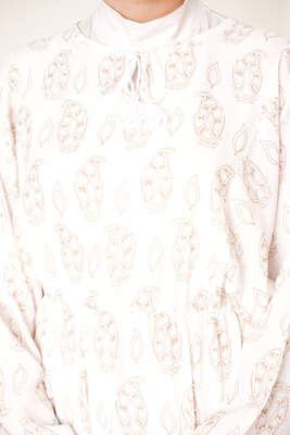 Bel Lastikli Etnik Desenli Elbise Camel - Tesettür Elbise