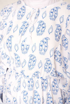 Bel Lastikli Etnik Desenli Elbise İndigo - Tesettür Elbise