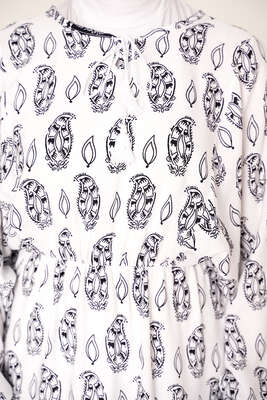 Bel Lastikli Etnik Desenli Elbise Siyah - Tesettür Elbise