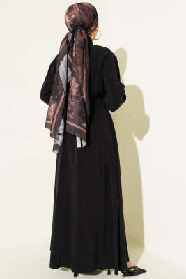 Bel Lastikli Fermuarlı Tensel Elbise Siyah - Elbise