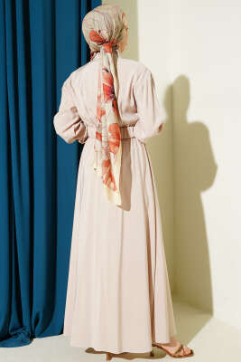 Bel Lastikli Fermuarlı Tensel Elbise Taş - Elbise