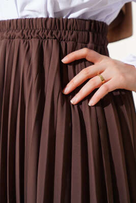 Bel Lastikli Fırfırlı Şifon Etek Kahve - Uzun Etek