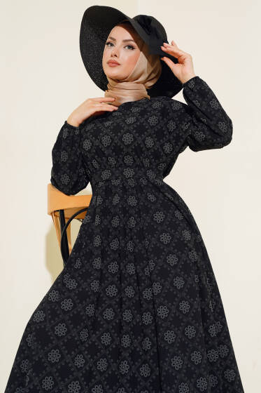 Bel Lastikli Fisto Elbise Siyah - Elbise