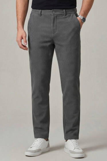 Bel Lastikli Fitilli Erkek Pantolon Haki - Erkek Pantolon