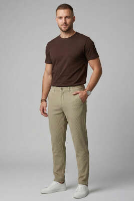 Bel Lastikli Fitilli Erkek Pantolon Taş - Erkek Pantolon