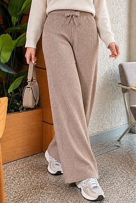 Bel Lastikli Fitilli Kaşkorse Pantolon Latte - Pantolon